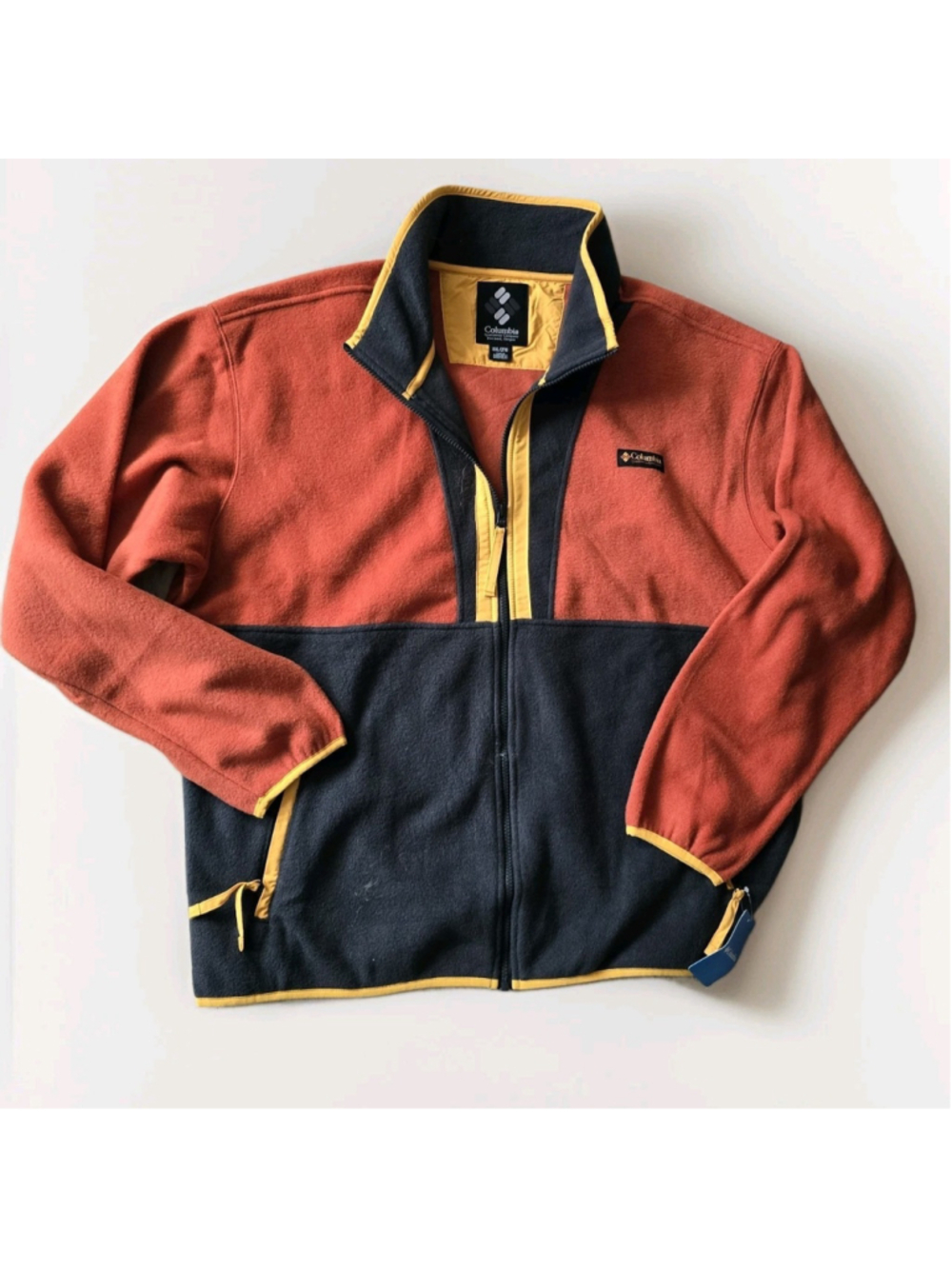 Columbia Men's Full Zip Fleece Jacket Size XXL Brown Black Colorblock Yellow NWT